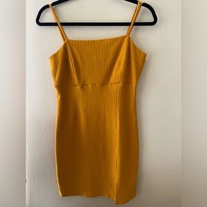 Forever 21 Square Neck Sleeveless Striped Large Women Mustard Bodycon Dress
